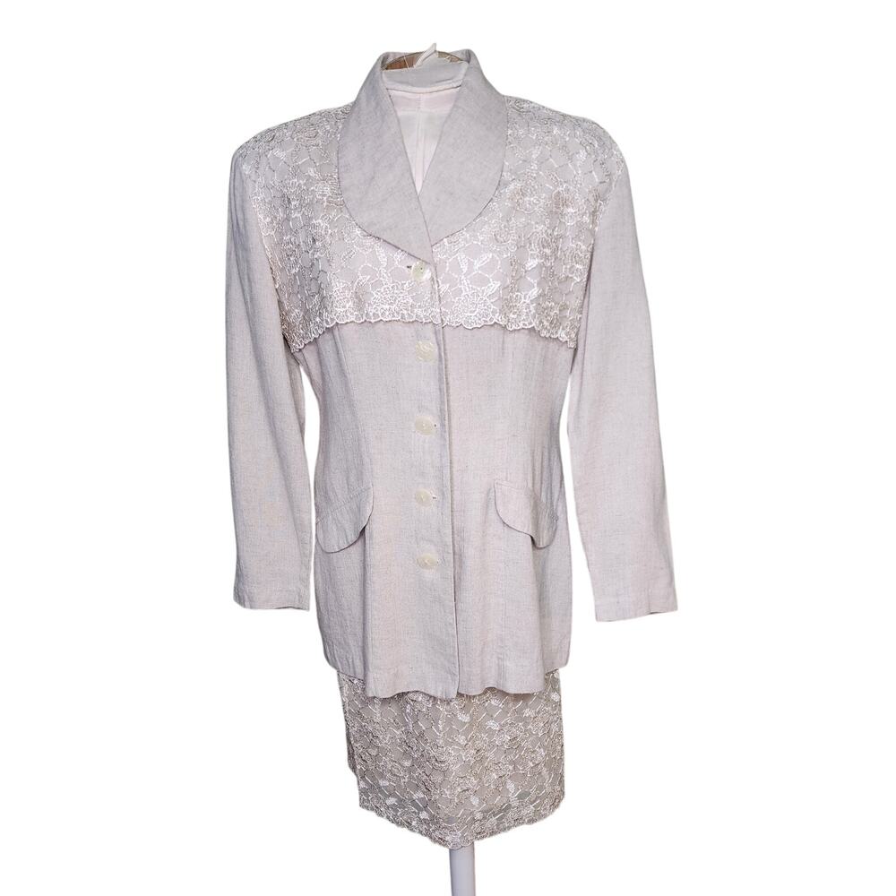 My Michelle Linen Jacket‎ and skirt set-Vintage Linen Blend Size 7/8